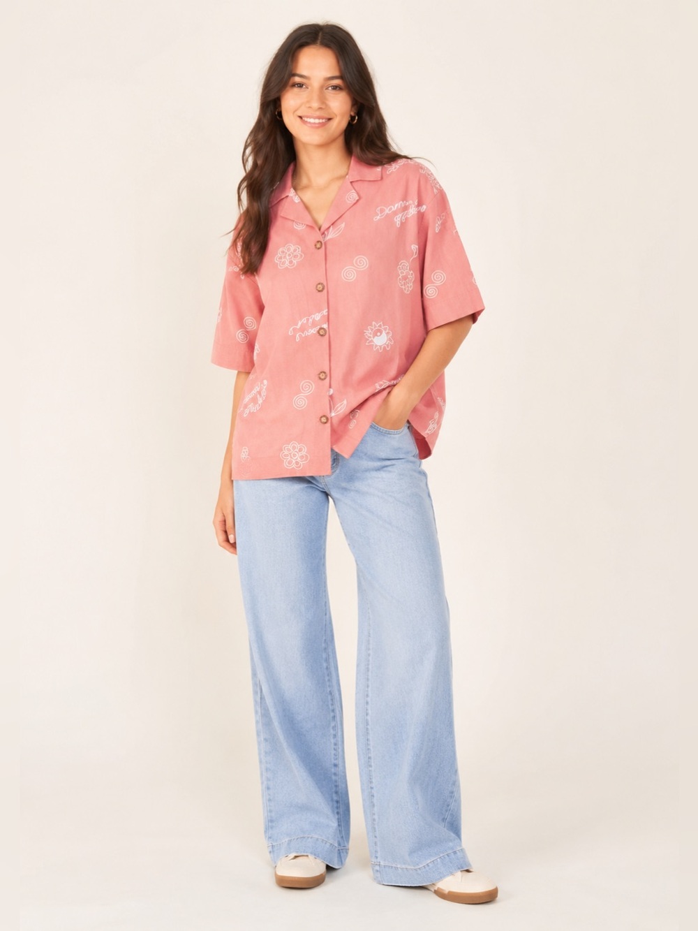Damson Madder Chloe Embroidered Shirt In Salmon